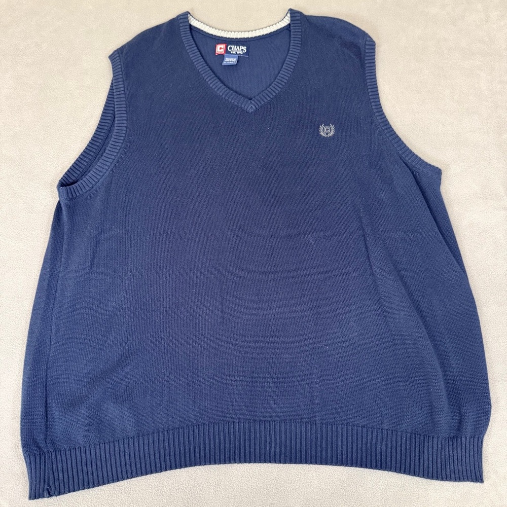 Chaps Navy Blue V-Neck Men's Sweater Vest- Size XL- Business Casual/Golf/Preppy